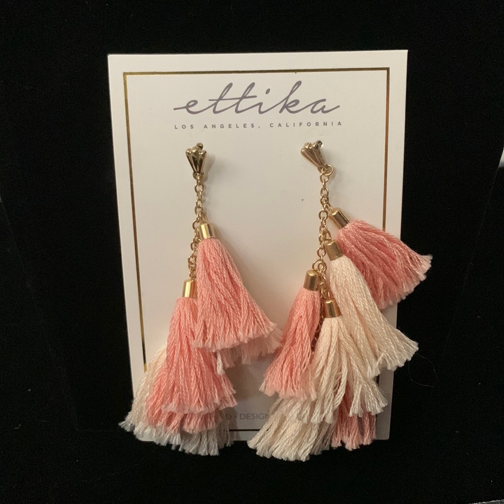 Ettika Tassel Earrings. Lightweight pink and gold